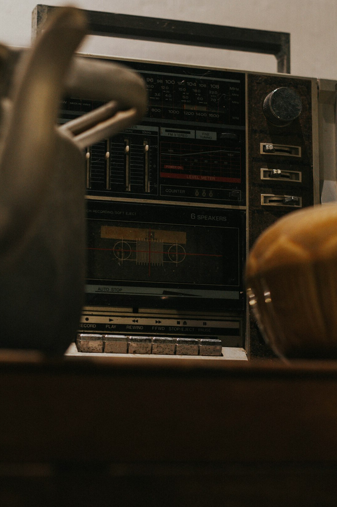 Retro radio studio microphone and mixing desk