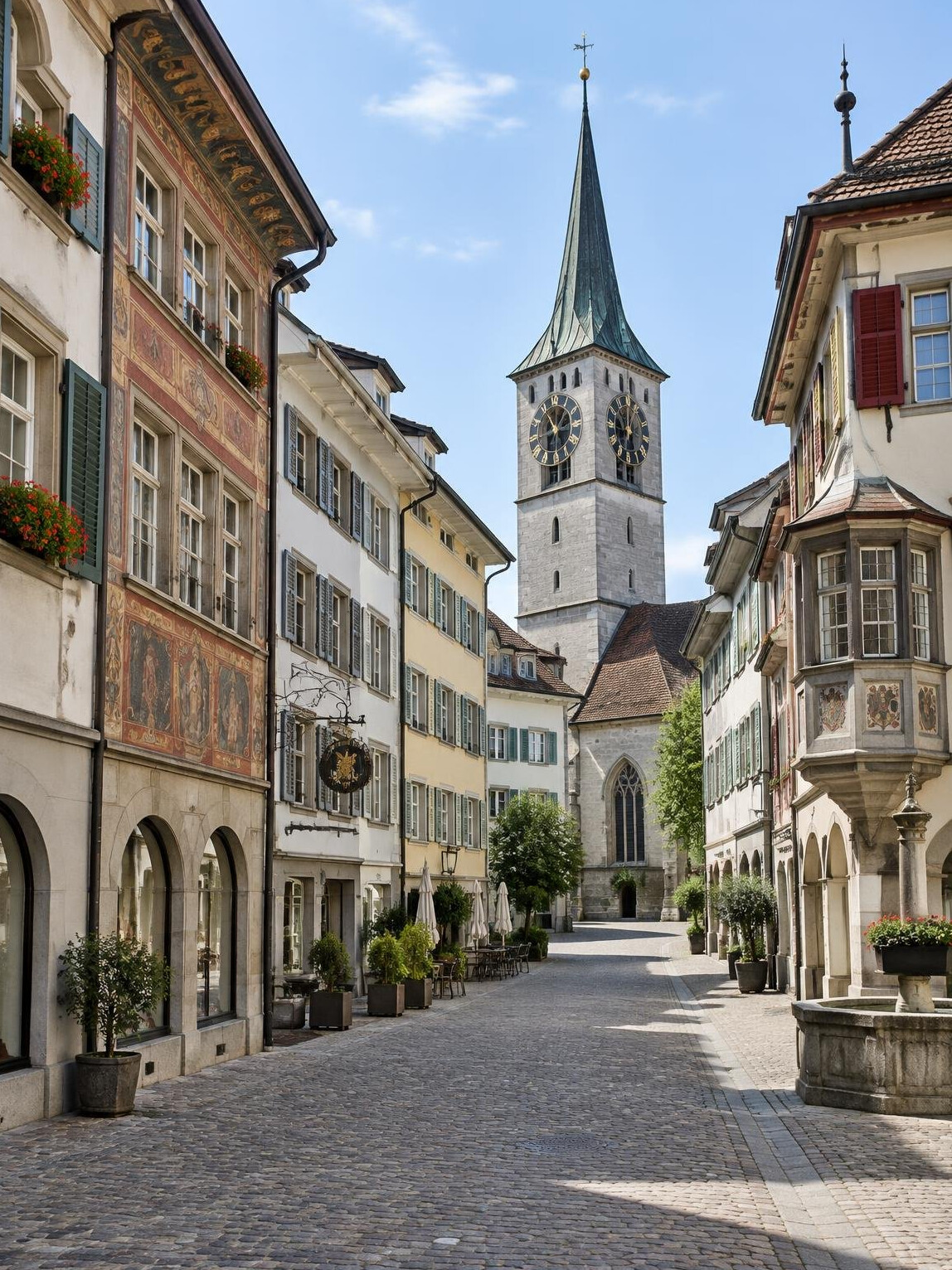 Winterthur old town street with colourful facades