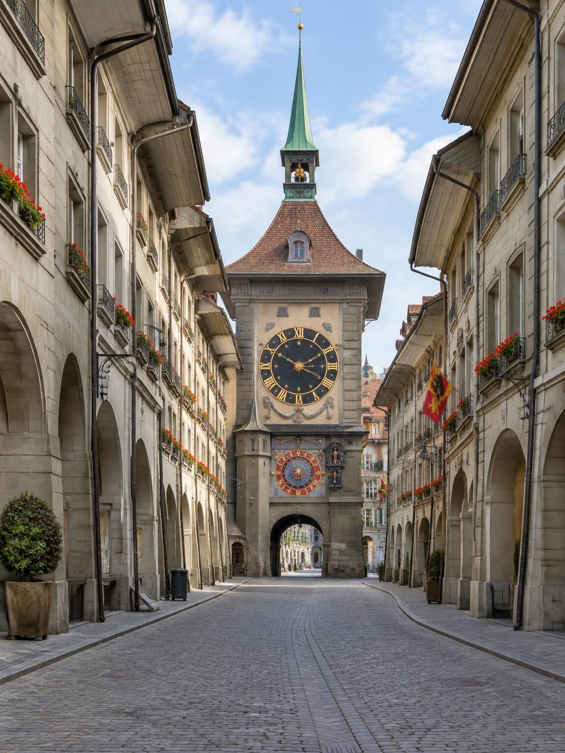Bern old town arcades and clock tower